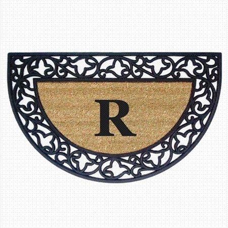 NEDIA HOME Nedia Home 18023R Acanthus Border 22 x 36 In. Half Round Rubber-Coir Doormat - Monogrammed R 18023R